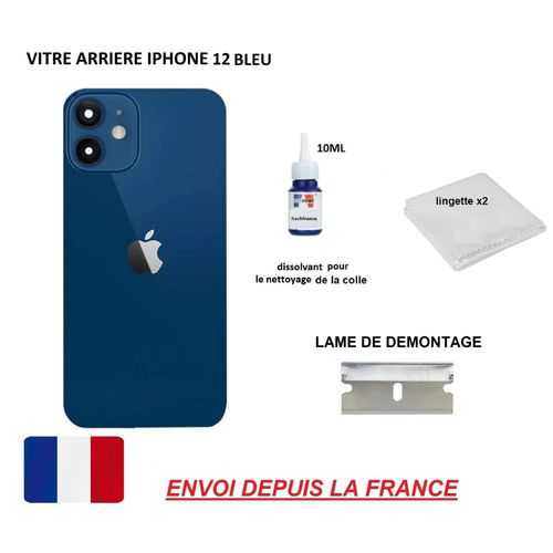 Vitre Arrière Compatible Iphone 12 Bleu 6.1 Qualité Origine En Verre, Coque Cache Batterie Double Face Adhésif, Lame De Démontage Dissolvant Spécial Colle Mobile