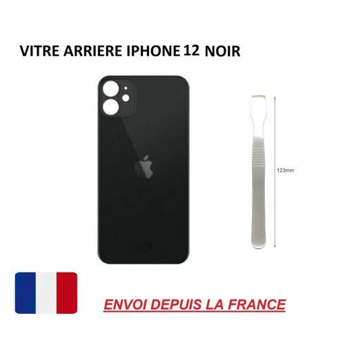 Vitre Arrière Compatible Iphone 12 Noir 6.1 Qualité Origine En Verre, Coque Cache Batterie Double Face Adhésif, Spatule
