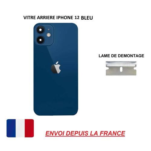 Vitre Arrière Compatible Iphone 12 Bleu 6.1 Qualité Origine En Verre, Coque Cache Batterie Double Face Adhésif, Lame De Démontage