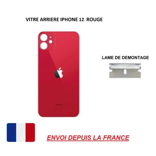 Vitre Arrière Compatible Iphone 12 Rouge 6.1 Qualité Origine En Verre, Coque Cache Batterie Double Face Adhésif, Lame De Démontage