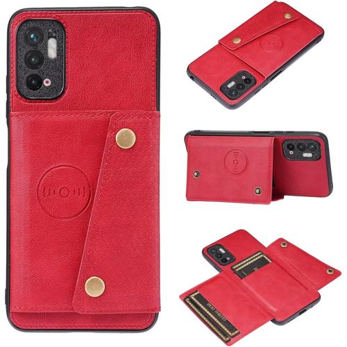 Compatible Avec Coque Xiaomi Poco M3 Pro, Etui En Cuir De Téléphone Avec Emplacement De Cartes Coque+Film De Protection D?Écran Téléphone Portable Stand Housse-Rouge