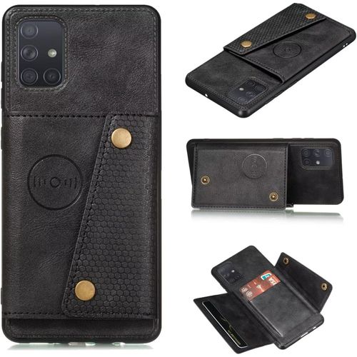 Compatible Avec Coque Samsung Galaxy A71 4g, Etui En Cuir De Téléphone Avec Emplacement De Cartes Coque+Film De Protection D?Écran Téléphone Portable Stand Housse-Noir
