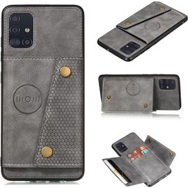 Compatible Avec Coque Samsung Galaxy A51 4g, Etui En Cuir De Téléphone Avec Emplacement De Cartes Coque+Film De Protection D?Écran Téléphone Portable Stand Housse-Gris