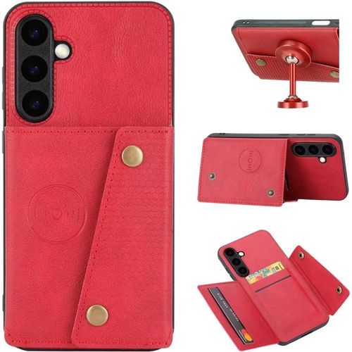 Compatible Avec Coque Samsung Galaxy S24 Plus, Etui En Cuir De Téléphone Avec Emplacement De Cartes Coque+Film De Protection D?Écran Téléphone Portable Stand Housse-Rouge