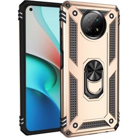 Compatible Avec Coque Xiaomi Redmi Note 9 Avec Aimant Anneau Support, 360°Double Couche Renforcée Défense Bumper Antichoc Armure Housse Etui Avec Protection Écran-Or