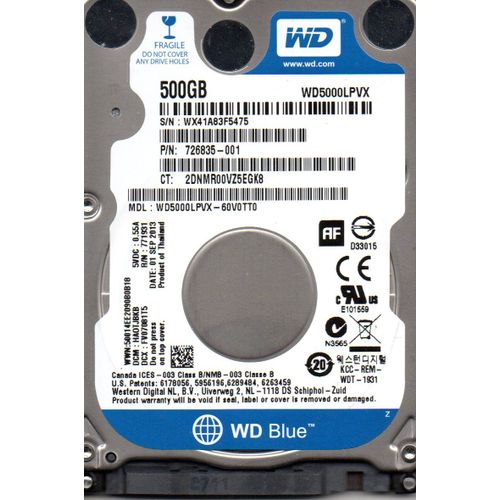 WESTERN DIGITAL - Disque Dur 500 Go SATA 2.5" WD Blue WD5000LPVX-60V0TT0