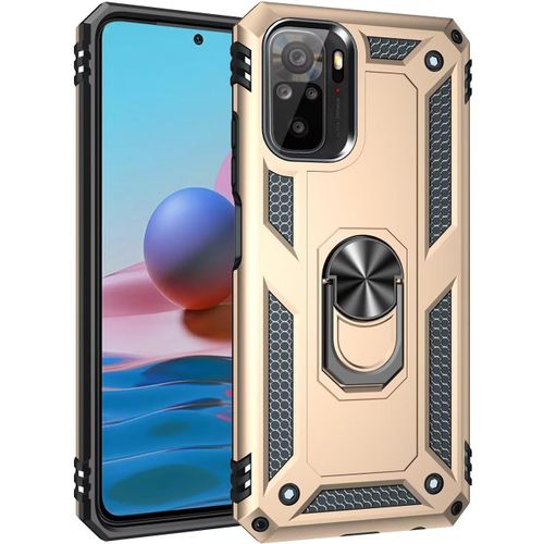 Compatible Avec Coque Xiaomi Redmi Note 10 Avec Aimant Anneau Support, 360°Double Couche Renforcée Défense Bumper Antichoc Armure Housse Etui Avec Protection Écran-Or