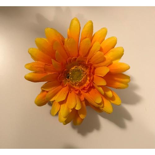 Broche Fleur Dahlia Tissu Orange Et Jaune