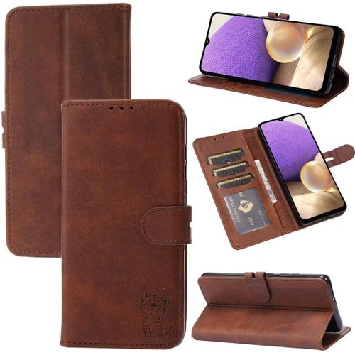 Compatible Con Coque Iphone 14 Pro En Cuir Portefeuille Etui Avec Fentes De Cartes, Fonction Support+Film De Protection D?Écran, Flip Case Housse-Marron