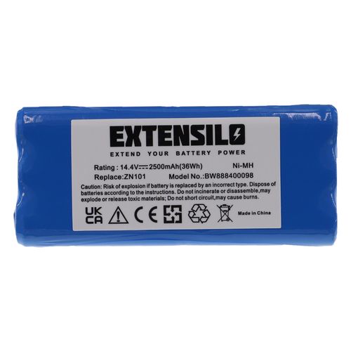 EXTENSILO Batterie compatible avec Dirt Devil M606-3, M606-4, M607, M610, M607 Spider aspirateur, robot électroménager (2500mAh, 14,4V, NiMH)