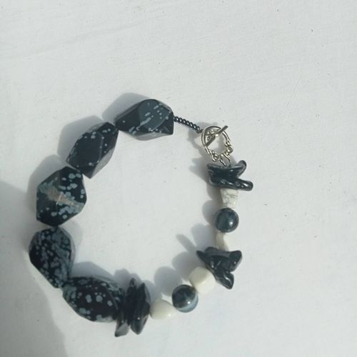 Bracelet Agate Neige Obsidienne Et Howlite