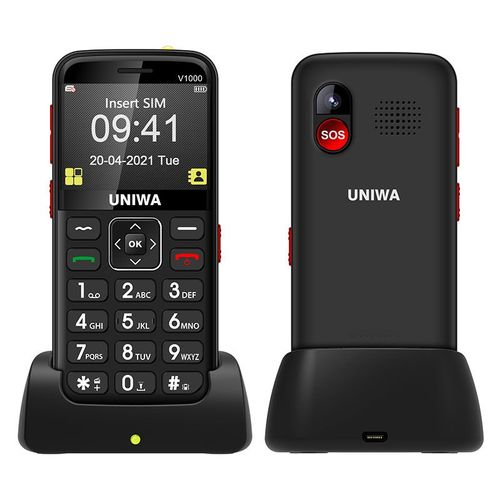 UNIWA V1000 4G Bouton téléphone 2,31 pouces appareil photo bluetooth avec base de chargement Noir