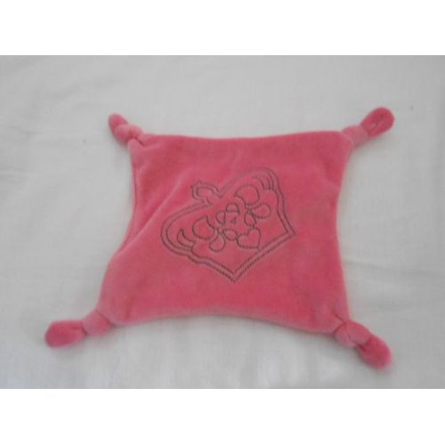 Doudou Plat Carré Noeud Rose Fushia Couronne Brode Coeur 15x15 Mouchoir 