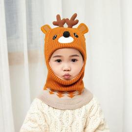 2 à 6 ans - cerf jaune - bonnet de protection du cou pour garçon et fille  de 2 à 6 ans, bonnet en tricot avec des animaux de dessin animé,  coupe-vent, hiver, pour enfants