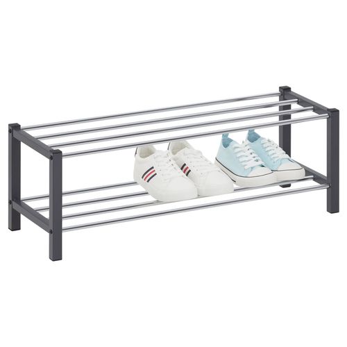Étagère À Chaussures Dublin Rangement Porte-Chaussures Avec 2 Niveaux Pour 8 Paires En Métal Chromé Et Laqué Gris