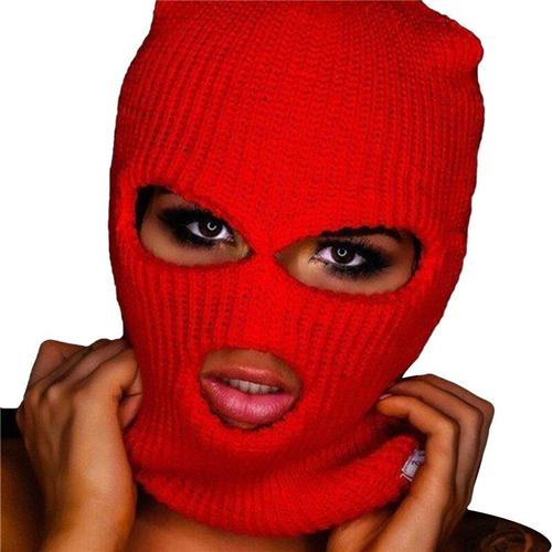 Taille unique - rouge - cagoule pour adulte, pull chaud à trois trous,  chapeau en laine, masque facial tricoté pour homme et femme