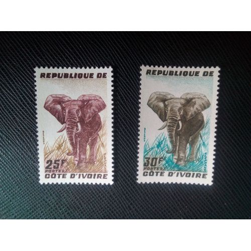 Timbre Cote D'ivoire Yt 178 - 179 Éléphant D'afrique (Loxodonta Africana) 1959 ( 40106 )