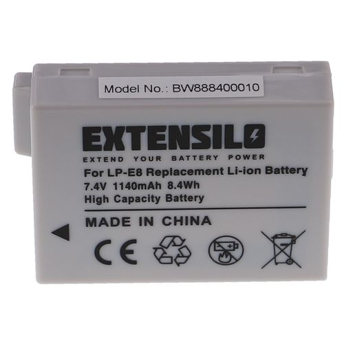 EXTENSILO Batterie compatible avec Canon EOS 550D, 700D, Kiss X4, Kiss X5, 650D, 600D appareil photo, reflex numérique (1140mAh, 7,4V, Li-ion)