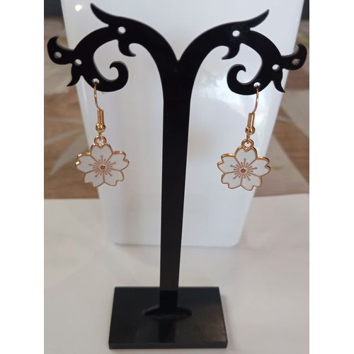 Boucles D'oreilles Petite Fleur Sakura Blanche Dore