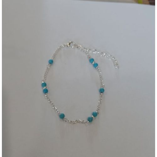Chaine De Cheville Bracelet Argenté Perles Turquoises
