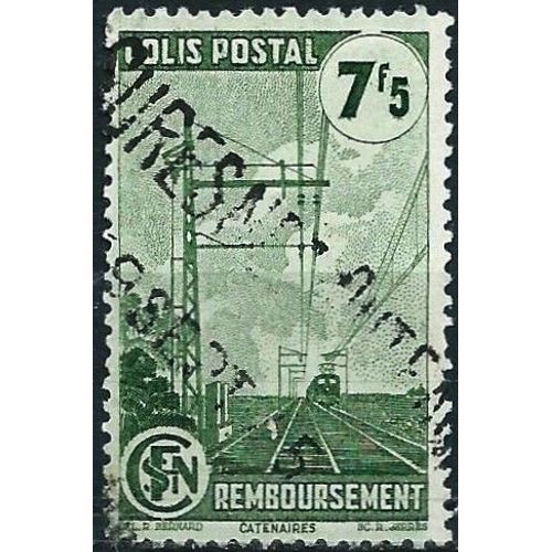 France 1944 / 45, Beau Timbre Pour Colis Postal - Remboursement Yvert 219a, Train Et Caténaires, 7f.50 Vert, Oblitéré, Tbe.