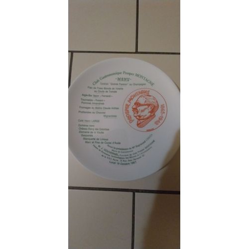 Rare Assiette Limoges Club Gastronomique Prosper Montagne 19 Octobre 1987