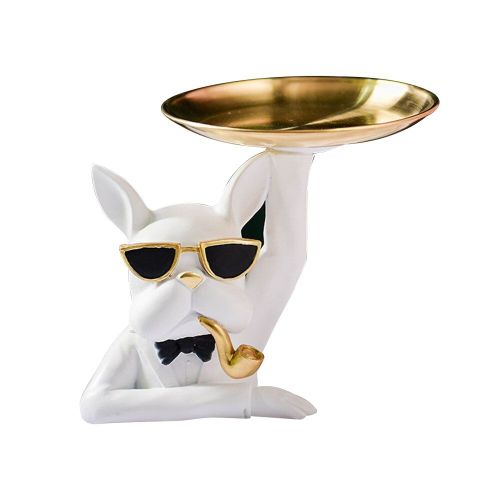 Statue de bouledogue français en résine, Figurine de chien Miniature, support de stockage de bijoux, assiette, plateau de bonbons, sculpture de décoration de maison
