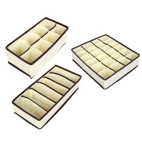 Boîte de rangement pour sous-vêtements, ensemble de 3 pièces, boîte de rangement pour sous-vêtements, écharpes, chaussettes, placard Beige