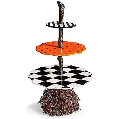 Support de bol à Snack à balai d'halloween, support à gâteau en bois à 3 niveaux, assiette à Dessert, support de rangement de bureau à domicile de grande capacité