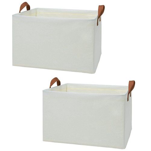 Boîte de rangement adaptée aux étagères 2 pièces, sac de rangement en lin et panier de rangement surdimensionné Beige