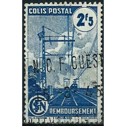France 1944 / 45, Beau Timbre Pour Colis Postal - Remboursement Yvert 218a, Train Et Caténaires, 2f.50 Bleu, Oblitéré, Tbe.