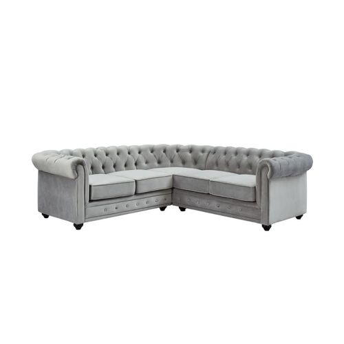 Canapé D'angle En Velours Chesterfield - Gris Clair