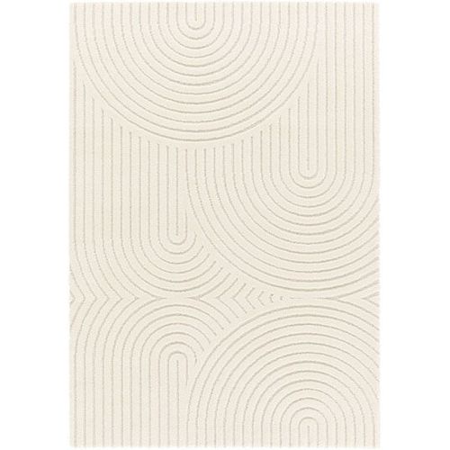 Tapis De Salon En Relief - Circle - Courbe Écru Et Crème Decoweb.Com - 80 X 150 Cm