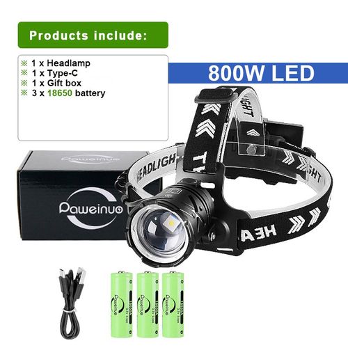 Lampe Frontale Led Aste Pour Sauna De Pêche,Lampe Frontale Ultra Puissante,Lampe De Poche Haute Puissance,Super Lumineuse,800w,18650 - Type Ht336b1-B41-Box1