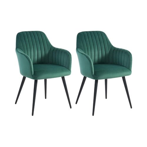 Lot De 2 Chaises Avec Accoudoirs Eleana - Velours Et Métal Noir - Vert
