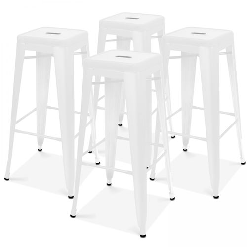Lot 4 Tabourets De Bar En Métal Blanc Mat