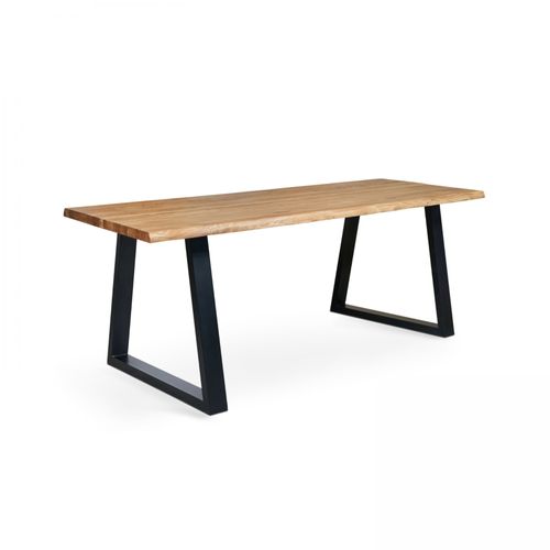 Table En Bois Avec Bords Irréguliers Et Piètement En Forme De Trapèze