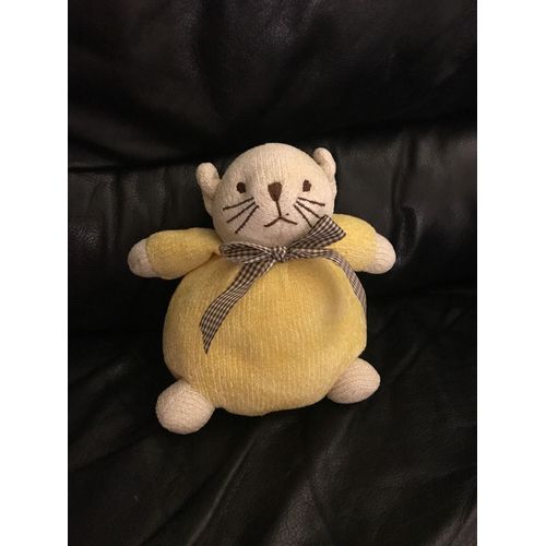 Doudou Chat Écru Jaune Noeud Vichy Marron Cp International