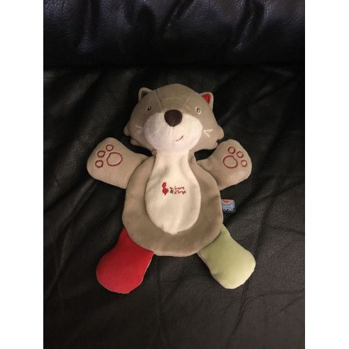Doudou Plat Renard Sucre D'orge Beige Vert Rouge 21 Cm