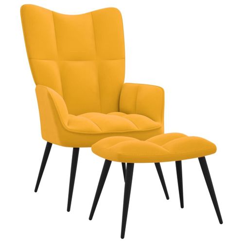 Vidaxl Chaise De Relaxation Avec Tabouret Jaune Moutarde Velours