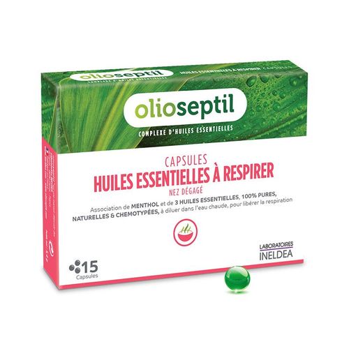 Olioseptil® - Capsules Huiles Essentielles À Respirer - Pour Inhalation - Association De Menthol Et D'huiles Essentielles 100% Pures Naturelles Et Chemotypées - Sans Alcool -15 Capsules 