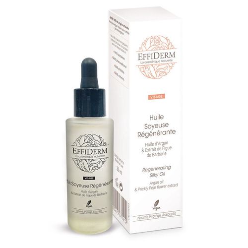 Effiderm - Huile Soyeuse Régénérante - Soin Visage, Corps Et Cheveux - Huile D'argan Et D'amande Douce - Vegan - Flacon En Verre Recyclable De 30 Ml 