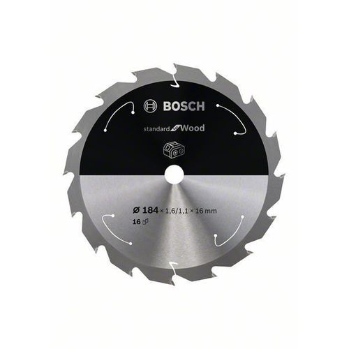 Bosch Professional Lame de scie circulaire Standard for Wood pour scies sans fil 184x1.6/1.1x16, T16 - 2608837697