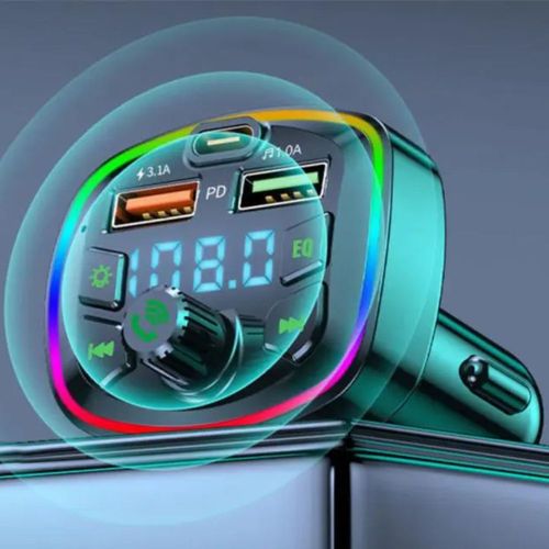 Chargeur Bluetooth 5.0 Pour Voiture,Transmetteur Fm,Pd 20w,Type-C,Usb 3.L'autorisation,Lumière Ambiante Colorée,Allume-Cigare Laguna,Lecteur De Musique Mp3 - Type 3.1a