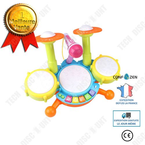 Jouet Musical Bébé Enfant Percussion Batterie Avec Tambour Piano Et Micro - Jeu Son Et Lumiere Idee Cadeau Noel