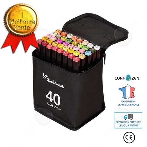 Ensemble De Marqueurs Huileux De Couleur À Double Tête Véritable 40 Couleurs-Noir