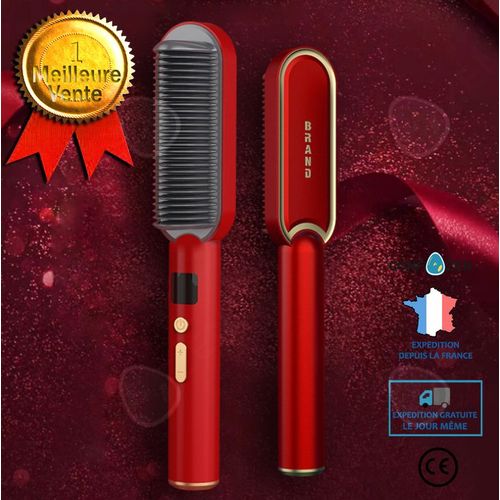 Peigne À Lisser Les Cheveux Anion Bâton De Curling Électrique Redressage Deux-En-Un Bâton De Lissage Paresseux Lisseur Rouge