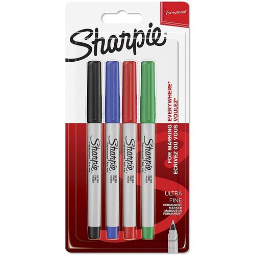 Sharpie Lot De 4 Marqueurs Permanents - Pointe Ultrafine - Couleurs Assorties