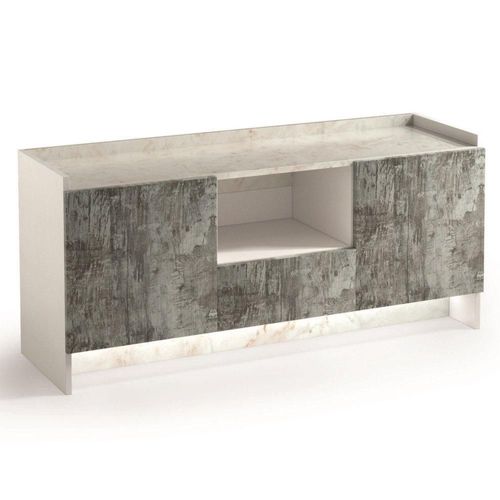 Buffet 2 Portes Et 1 Tiroir Marvel Aspect Imprimés Plateau Marbre Éclairage Led Intégré