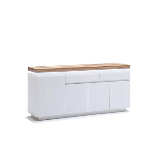 Buffet Romina 4 Portes 2 Tiroirs Laqué Blanc Mat Plateau Chêne Noueux Huilé